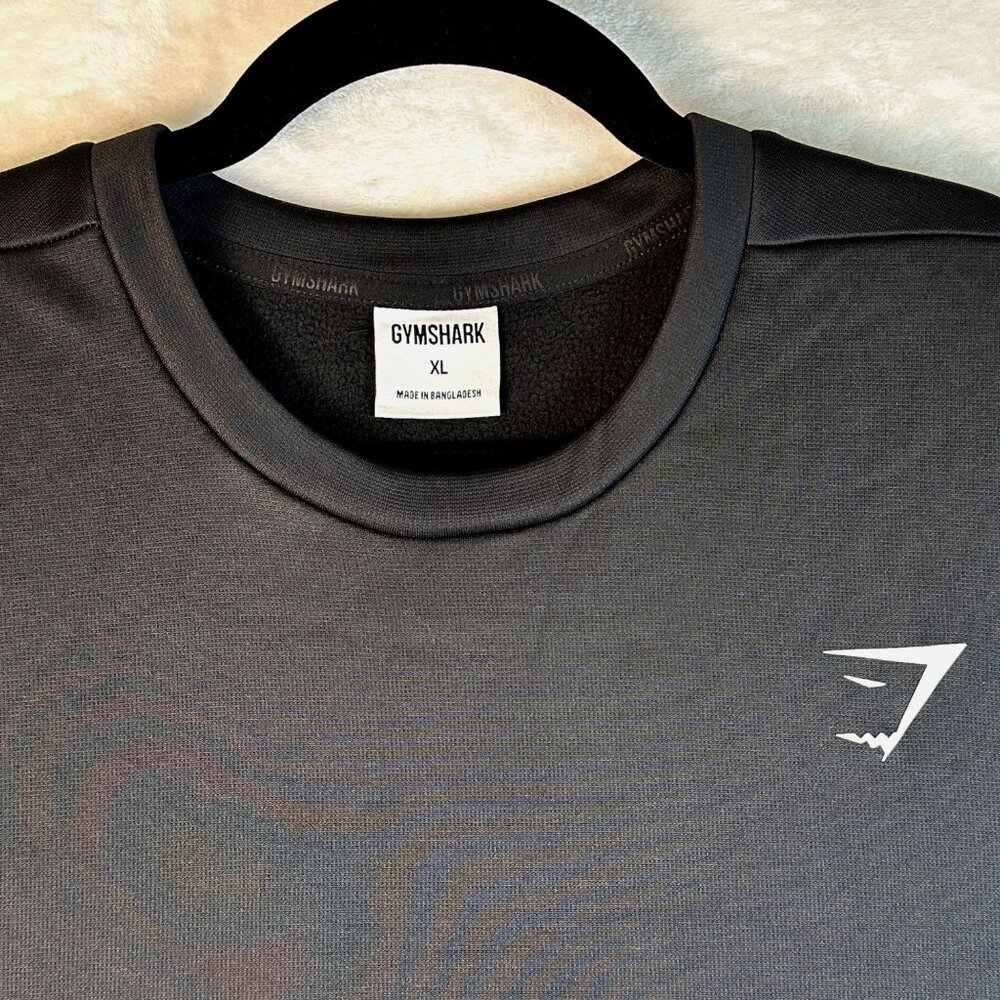 Gymshark Men’s XL Black Tech Fleece Long Sleeve Shirt Crewneck Athletic Top - Picture 4 of 6